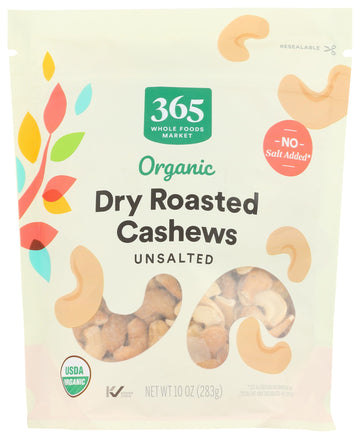 365 by Whole Foods Market, Organic Cashews, Dry Roasted & Unsalted, 10 Ounce
