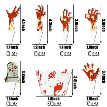 72Pcs Halloween Cupcake Toppers Supplies 36 Pcs Zombie Hand Tombstone Cupcake Toppers And 36 Pcs Horror Red Handprint Cupcake Wr