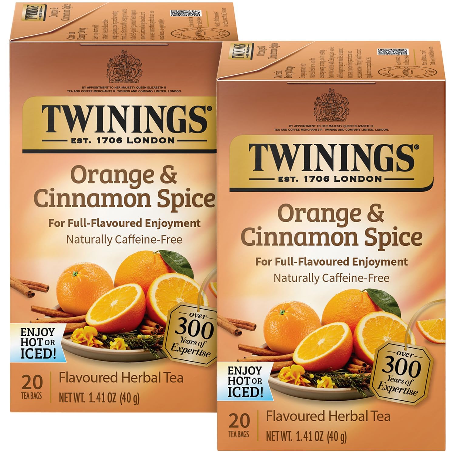 Twinings Orange & Cinnamon Spice Tea 2-Pack (20 Tea Bags Ea) - Naturally Energy Blend-Free Sweet And Spicy Tea With Rooibos + Reusable Tea Bag Holder