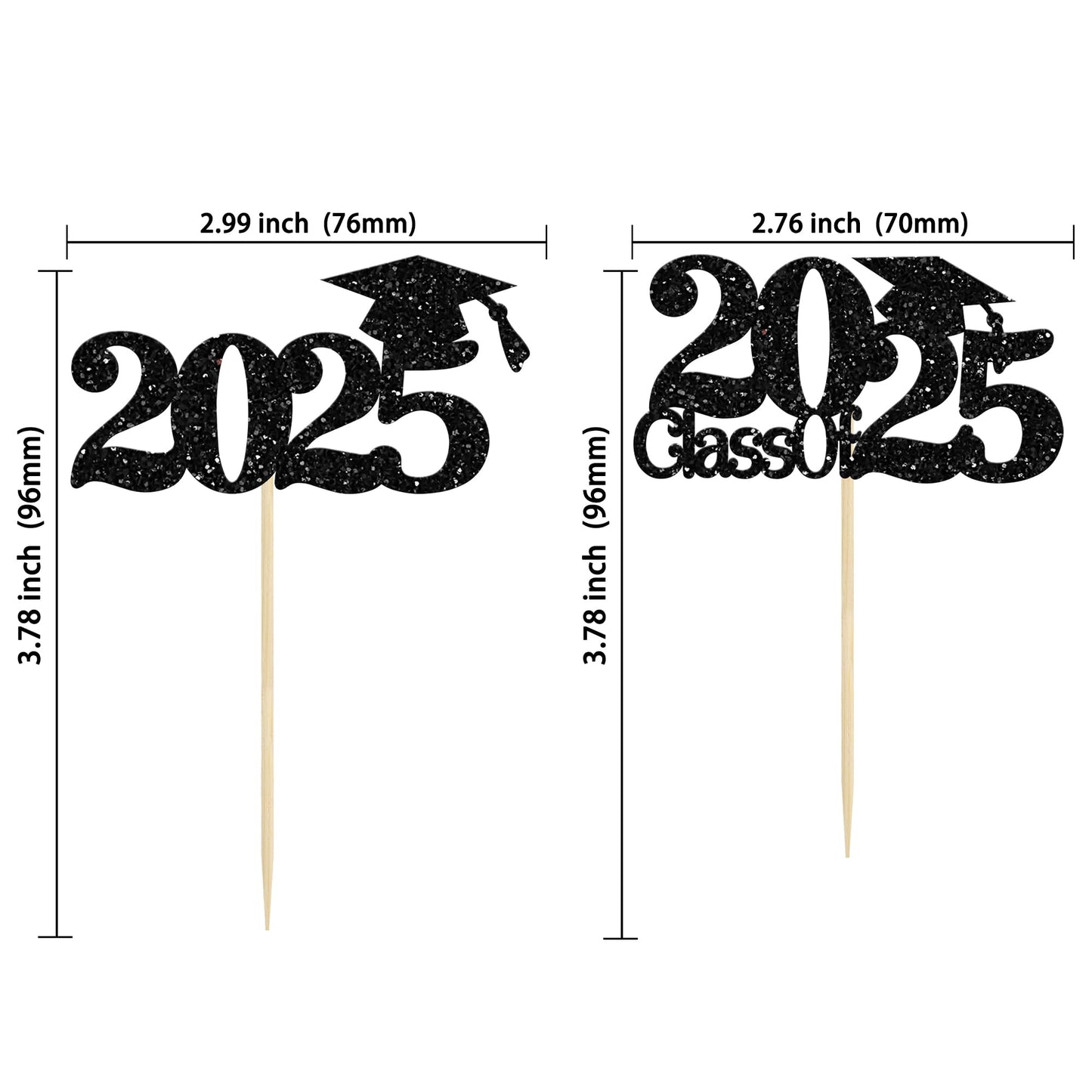 Gyufise 24Pcs Graduation Cupcake Toppers, Glitter 2025, Diploma & Grad Cap Picks, Blue, Party Decorations for Class of 2025