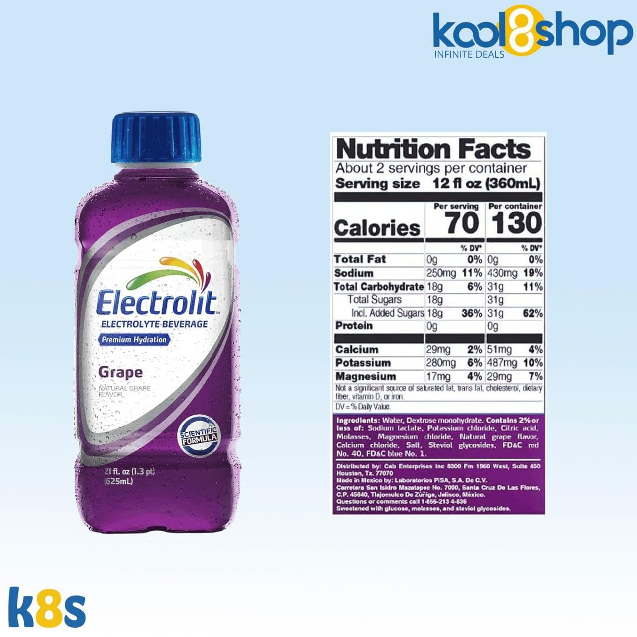 Electrolit Grape Hydration Drink With Electrolytes 21 Fl Oz Plastic Bottles 9 Pack + 1 Microfiber Cooling Towel By Kool8Shop Inf