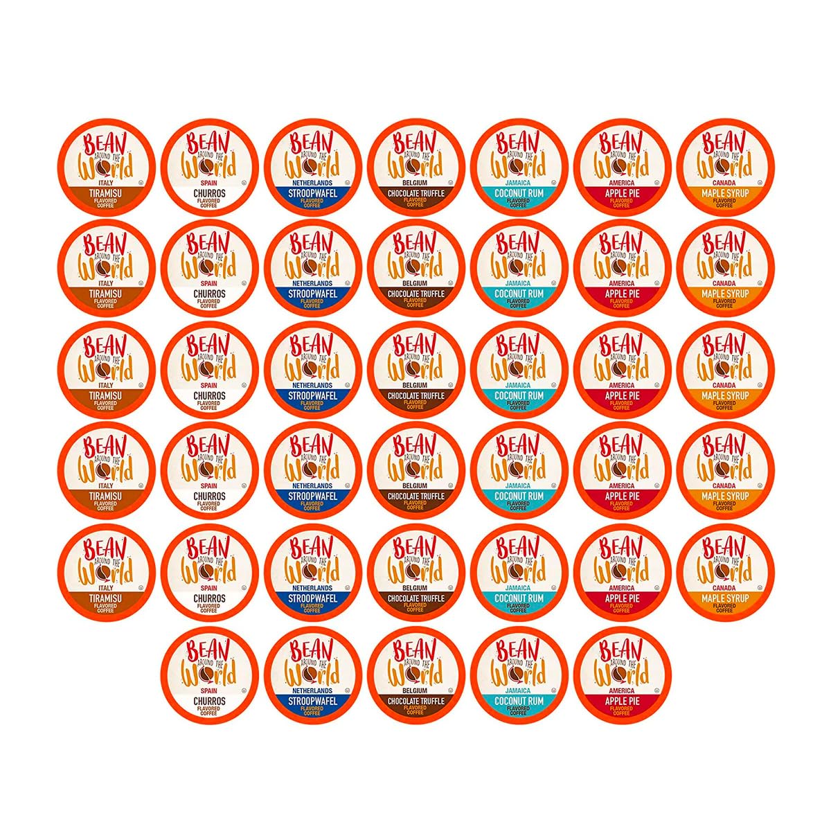 BEAN AROUND THE WORLD Flavored Coffee Variety Pack Compatible with 2.0 Keurig K Cup Brewers, 40 Count