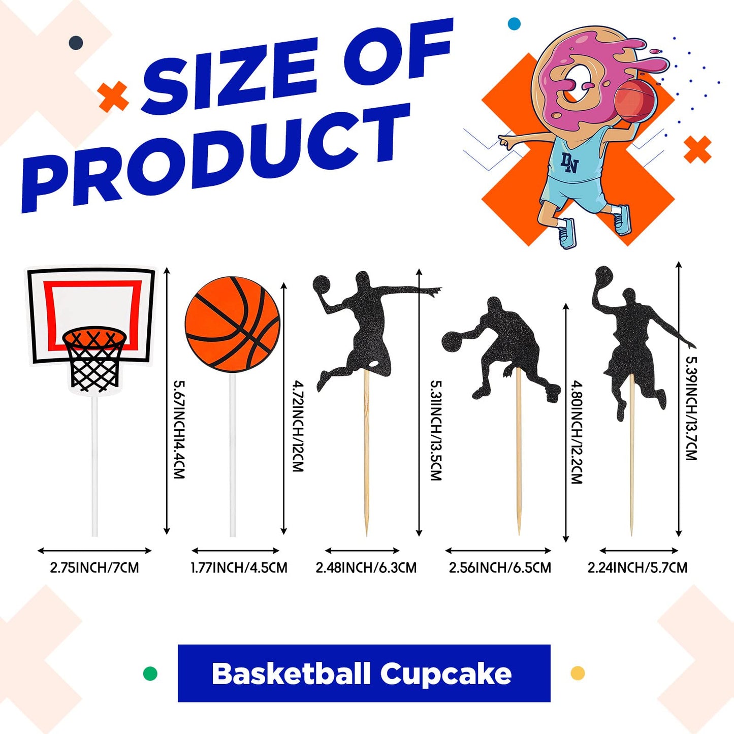60 Pcs Basketball Action Cake Cupcake Toppers Basketball Sport Summer Birthday Party Decorations Basketball Themed Cake Topper F