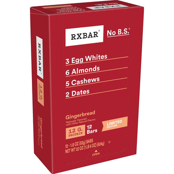 Rxbar Protein Bars, Protein Snack, Snack Bars, Gingerbread, 22Oz Box (12 Bars)