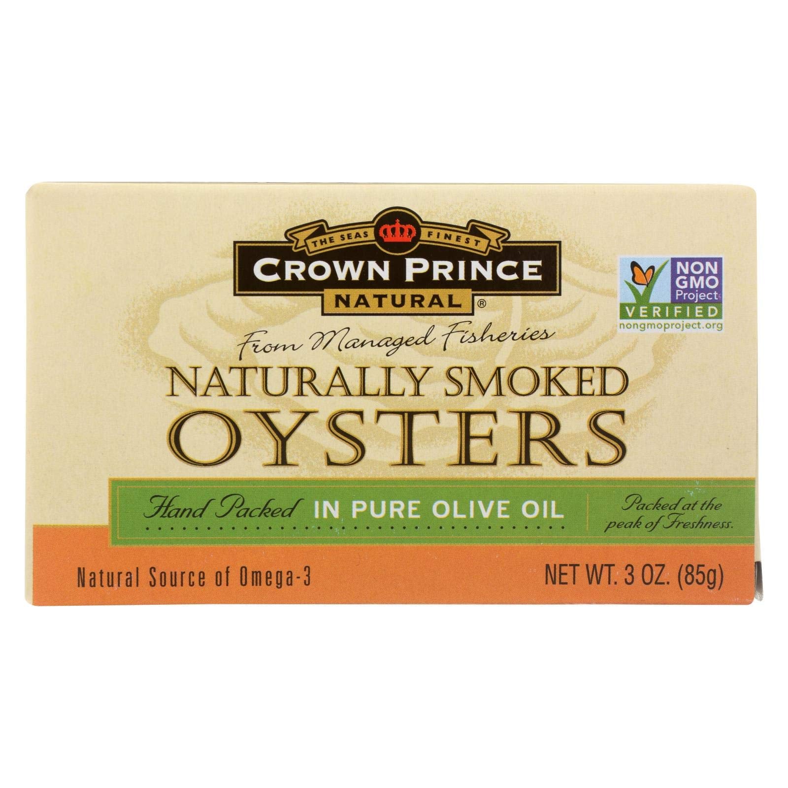Crown Prince Oysters - Naturally Smoked in Olive Oil - 3 oz - Pack of 18