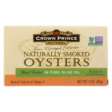 Crown Prince Oysters - Naturally Smoked in Olive Oil - 3 oz - Pack of 18
