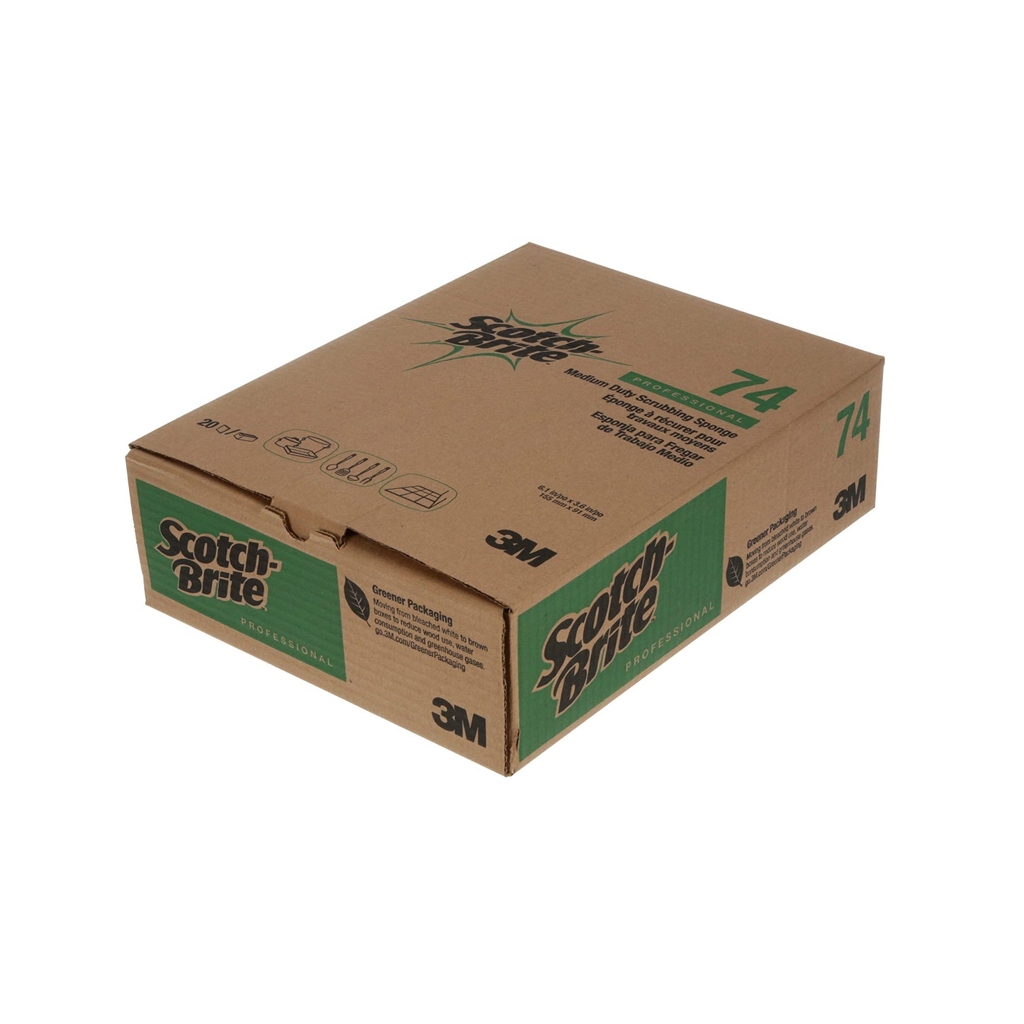 3M Scotch-Brite Medium Duty Scrubbing Sponge 74, 6.1 In X 3.6 In X 0.7 In, 20/Case