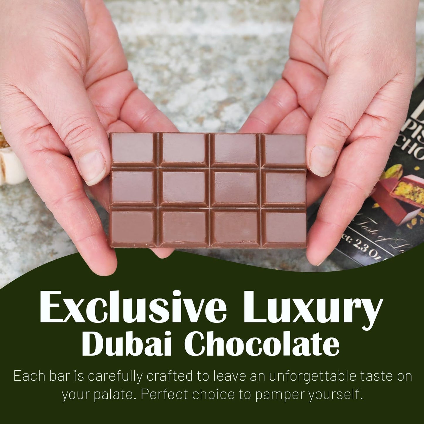 Ceres Gourmet Dubai Chocolate Bar, Pistachio Chocolate Knafeh Bar - 2.3Oz (65G), Perfect Snack & Treat