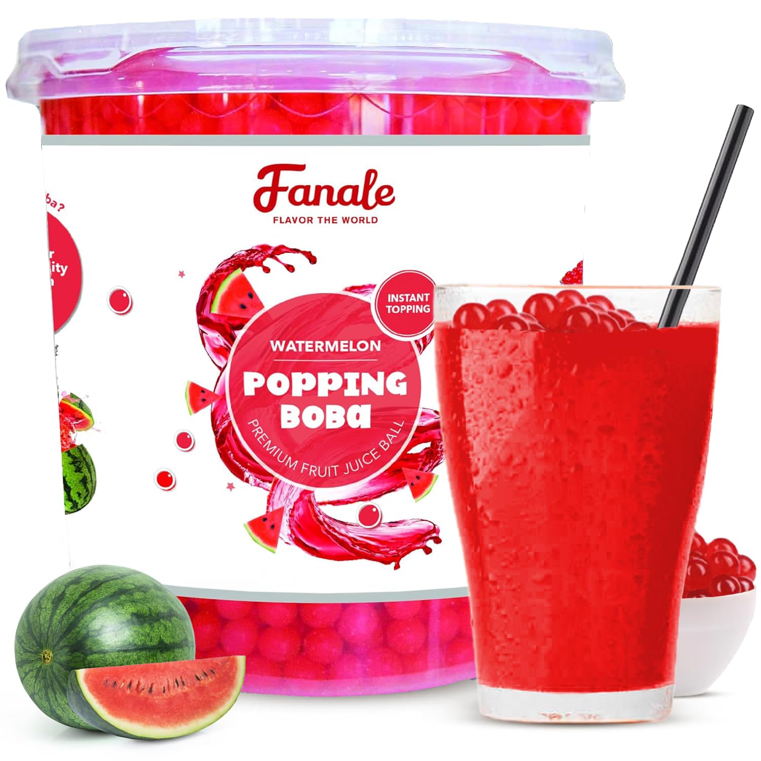 Fanale Watermelon Popping Boba Pearls, Vegan, Gluten Free, 7 lb Pack of 4