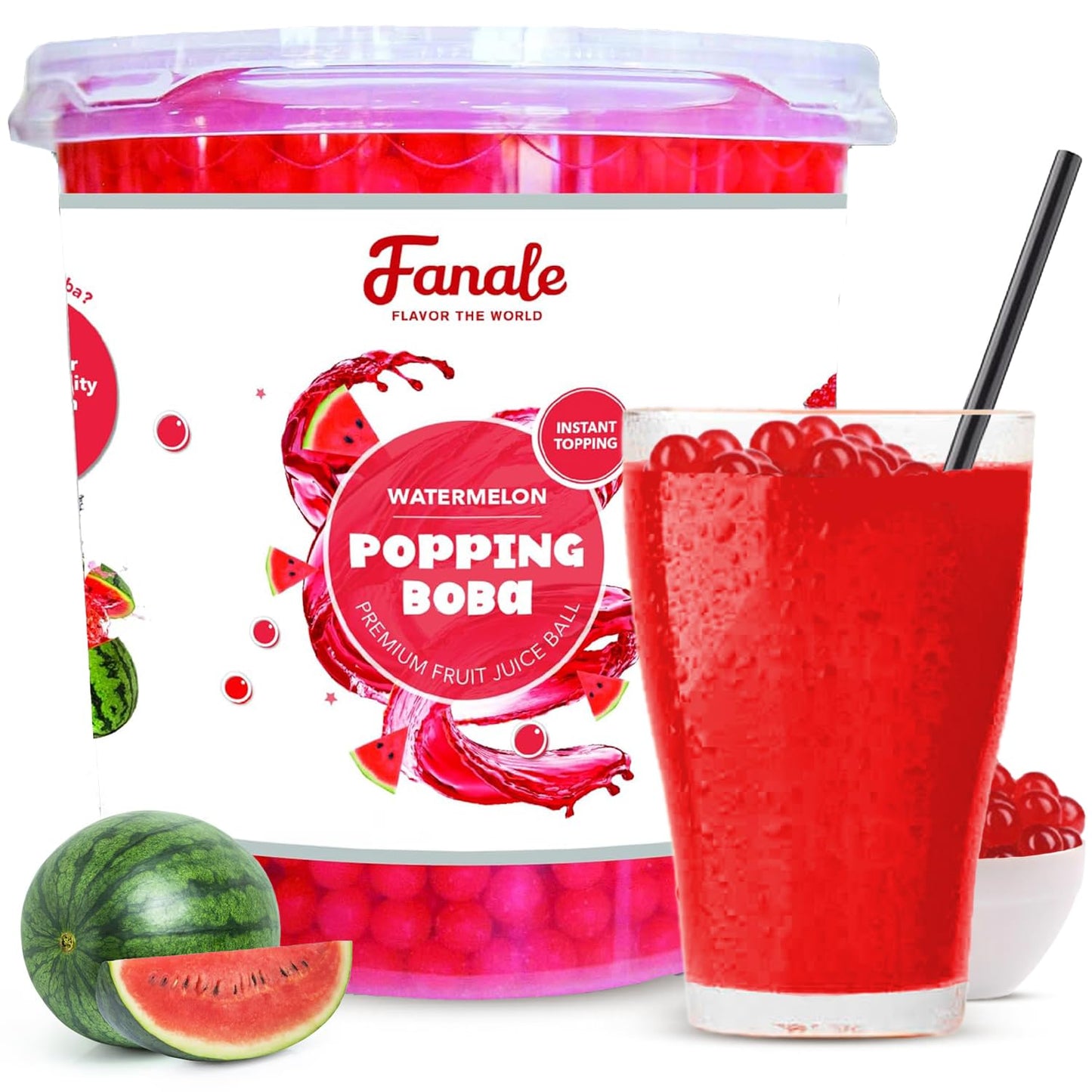 Fanale Popping Boba Pearls for Bubble Tea - Watermelon Flavor - 7 lb