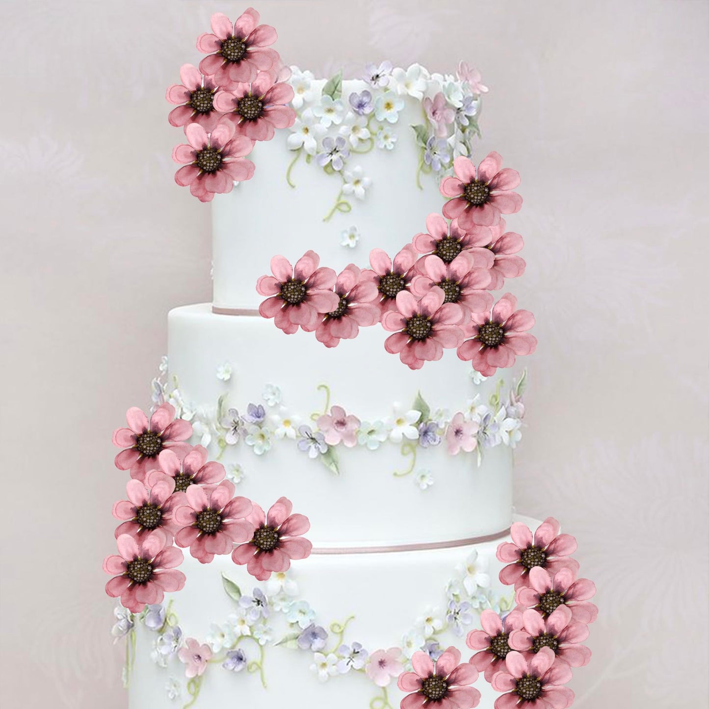 Rssta i Artificial Flowers Cake Topper, 9 Pack Pink Roses, 2.6 inches, Paper, Model XM848-pink white, Ideal for Weddings and Parties