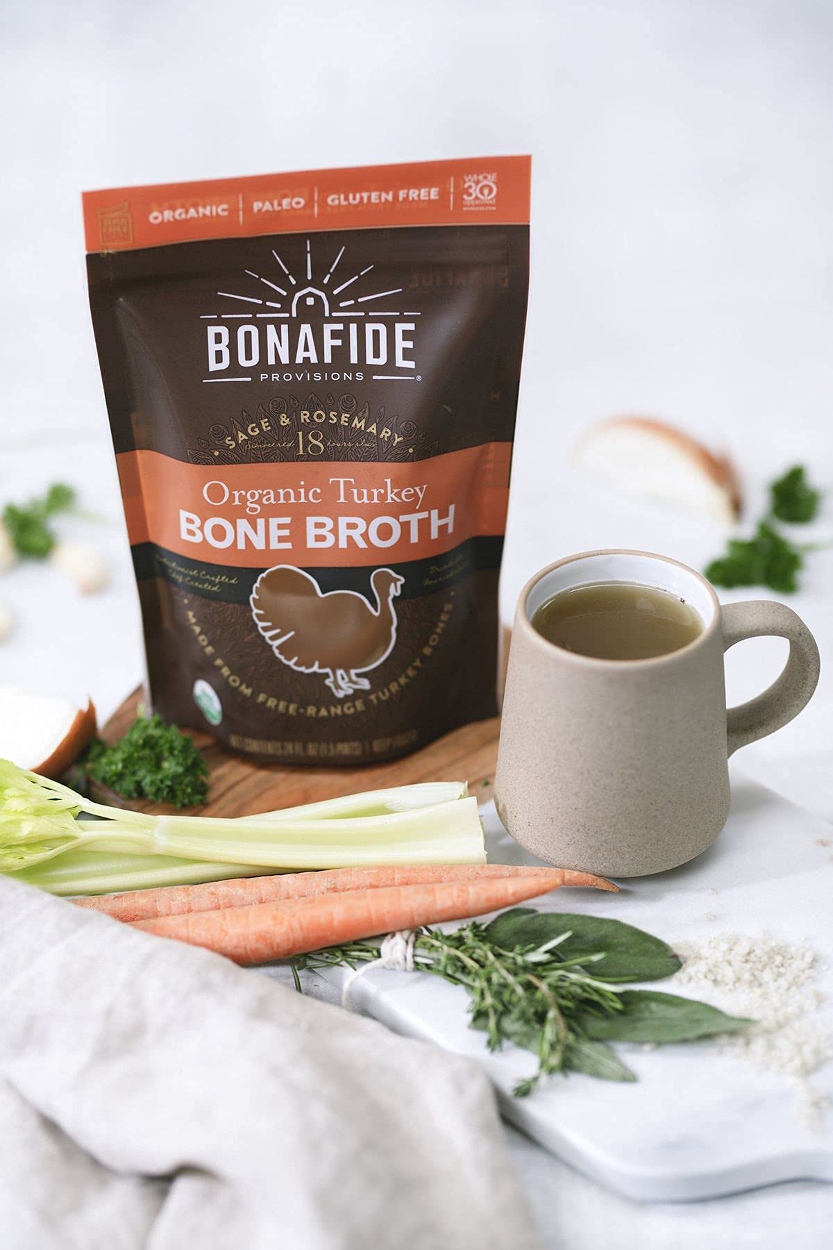 Bonafide Provisions Fresh Organic Turkey Bone Broth, Frozen 24 fl oz - Gluten-Free, Paleo, Keto and Whole 30 Approved. For Sippi