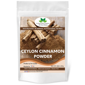 Ceylon Prime Products Ceylon Cinnamon Powder 100% Pure Natural 8oz Resealable Bag Imported from Sri Lanka