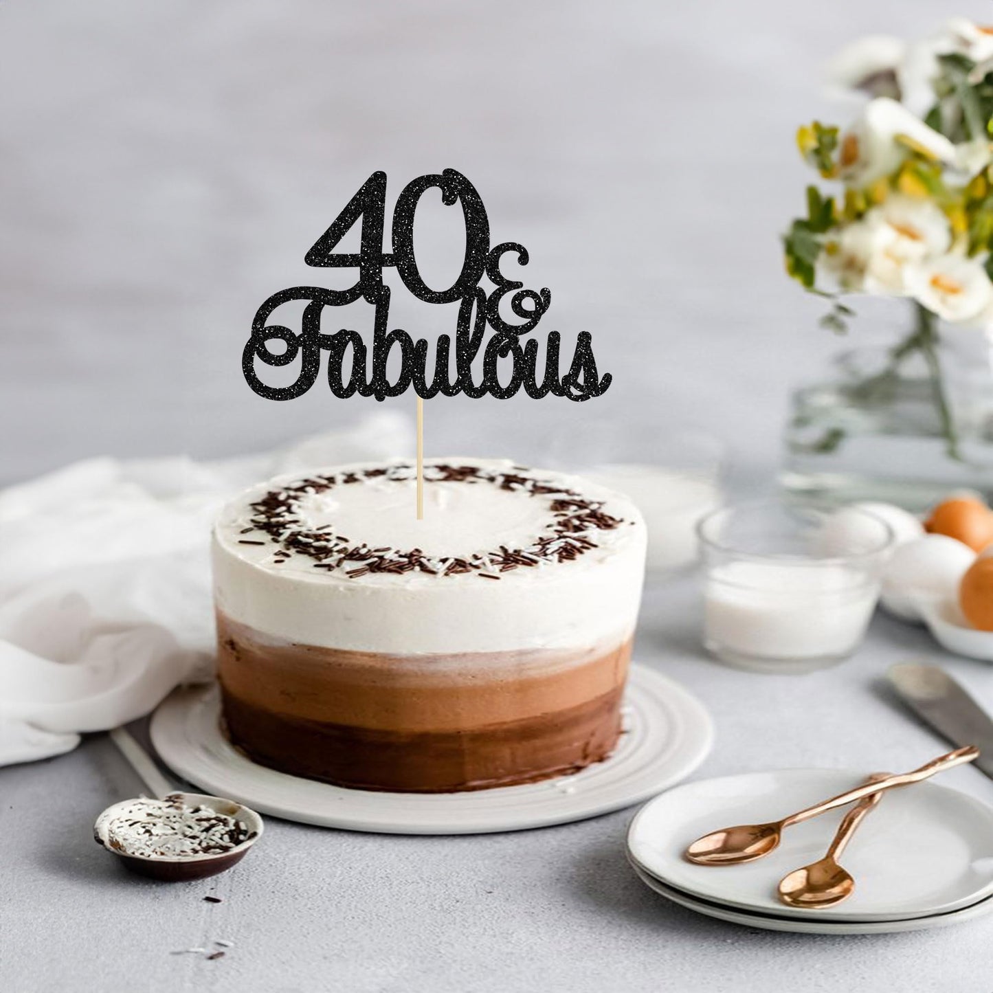 Gyufise 1Pcs 40 & Fabulous Cake Toppers Black 40 And Fabulous Cake Toppers For Happy 40Th Birthday Cheers To 40 Party Decoration