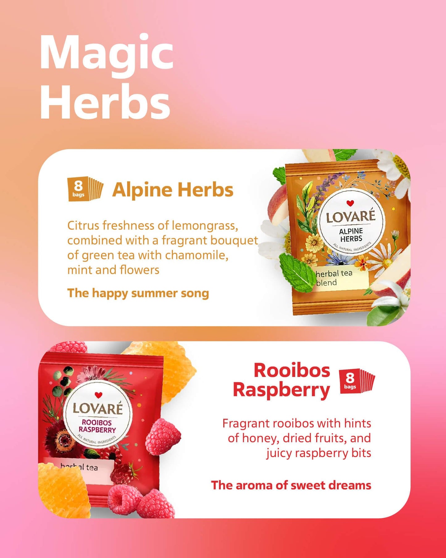 LOVARE Flower Assorted Tea Variety Pack 32 Pack, 4 Tastes - Made in Ukraine - Tea Bags Individually Wrapped - Royal Dessert, Alp