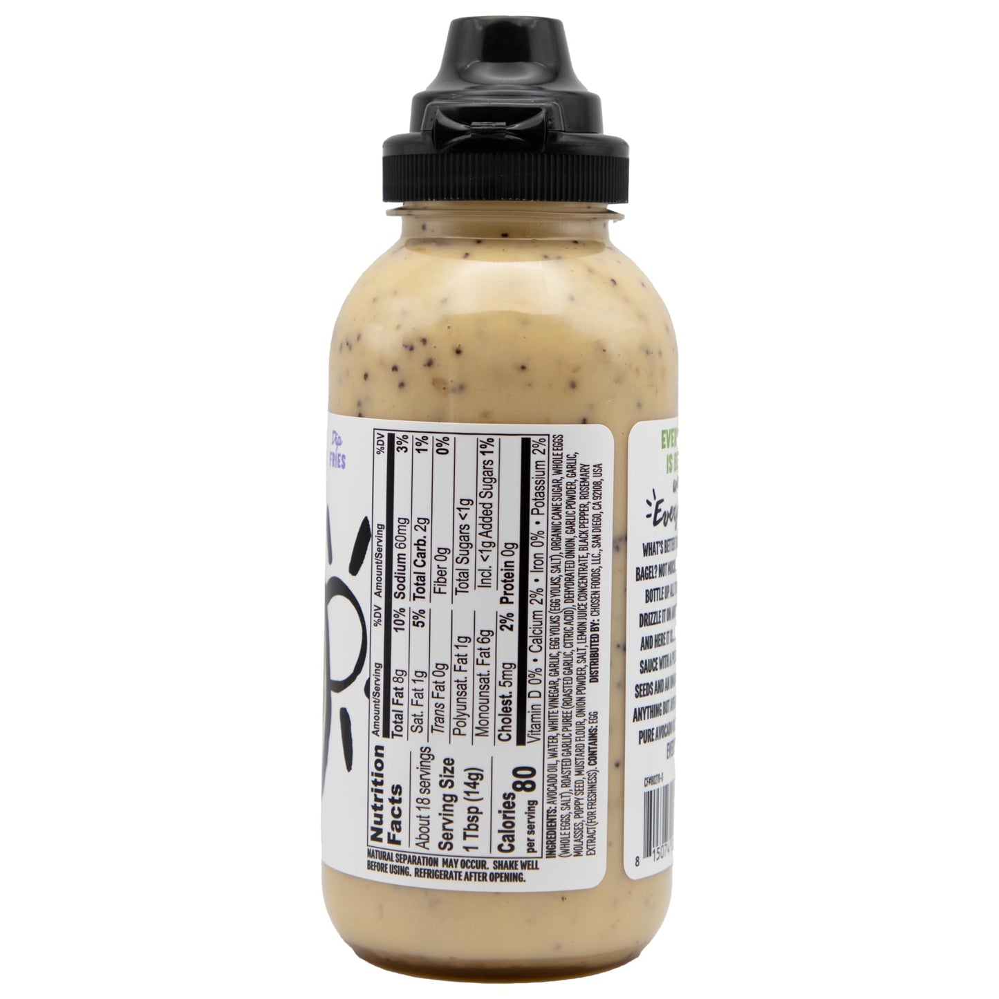 Chosen Foods Everything Bagel Sauce, for Hamburgers, Sandwiches, Nuggets, Wings, Fries, and More 9 floz