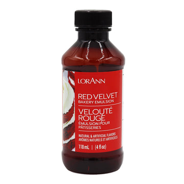 LorAnn Red Velvet Bakery Emulsion, 4 oz - Intense Red Velvet Cake Flavor Extract for Baking, Candy Making, Icings & Desserts, Ve