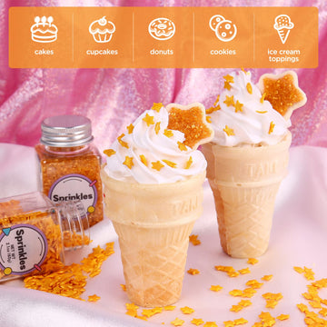 Gold Star Sprinkles For Cake Decorating, Gold Sprinkles, Edible Gold Sanding Sugar For Cake, Cupcake, Cookies, And Ice Cream Top