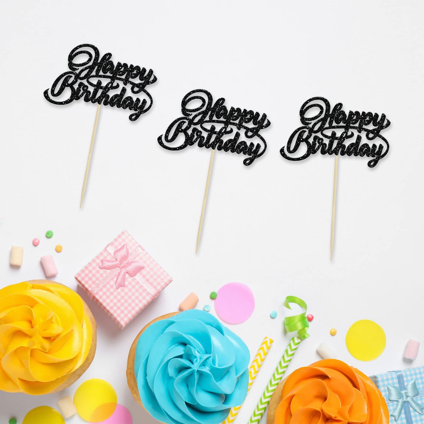 24Pcs Happy Birthday Cupcake Toppers Glitter Birthday Cupcake Food Picks For Celebrating Happy Birthday Party Cake Decorations S
