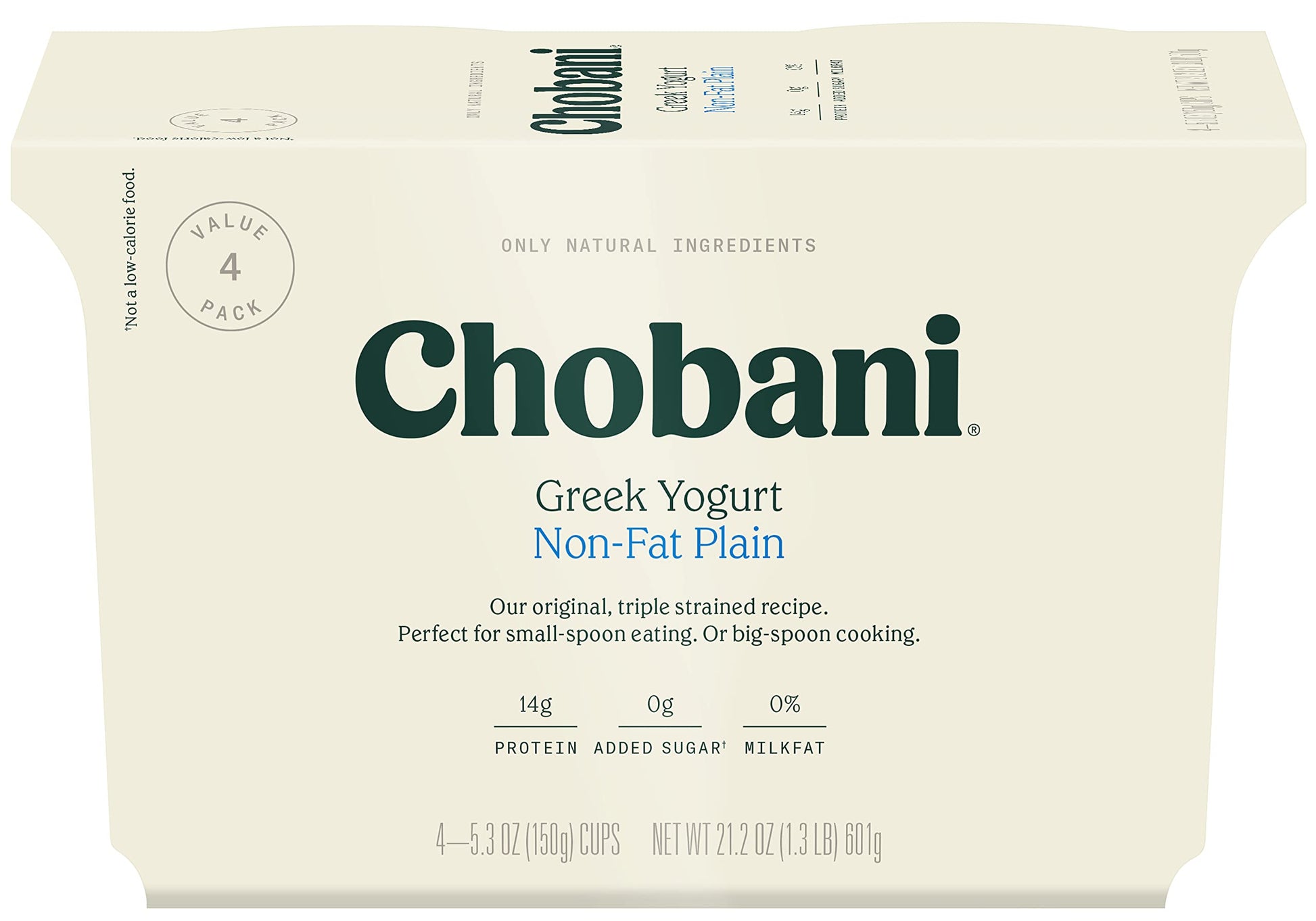 Chobani Non-Fat Plain Greek Yogurt 5.3oz 4-pack