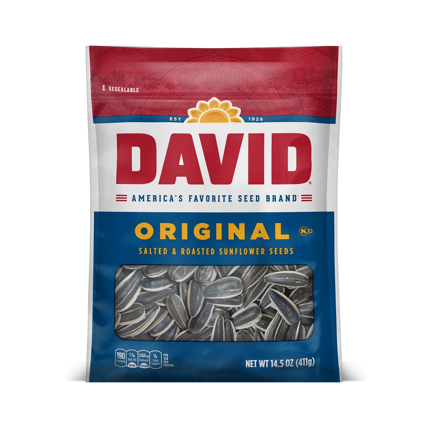 DAVID Roasted and Salted Sunflower Seeds, Original Flavor, 14.5oz. (Pack of 12)