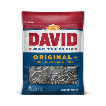 DAVID Roasted and Salted Sunflower Seeds, Original Flavor, 14.5oz. (Pack of 12)