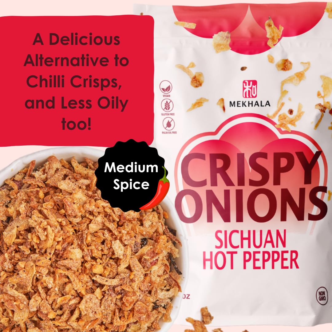 Mekhala Sichuan Hot Pepper Crispy Onions - Salad Toppings Crunchy Fried Onions For All-Purpose Seasoning Like Keto, Ramen Toppin