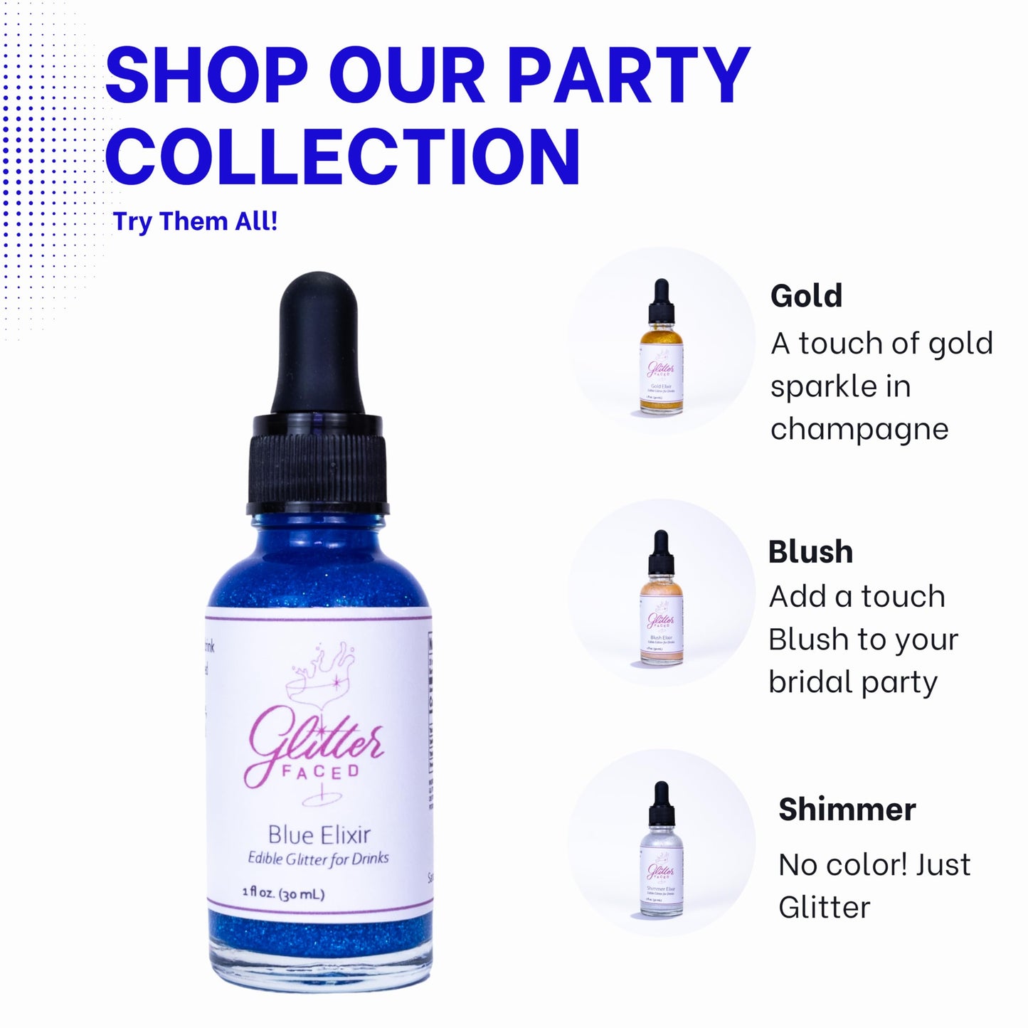 Glitter Faced Blue Edible Glitter For Galentines Cocktails & Mocktails, Mess-Free Glitter For 30 Drinks, Luster Dust Made From T