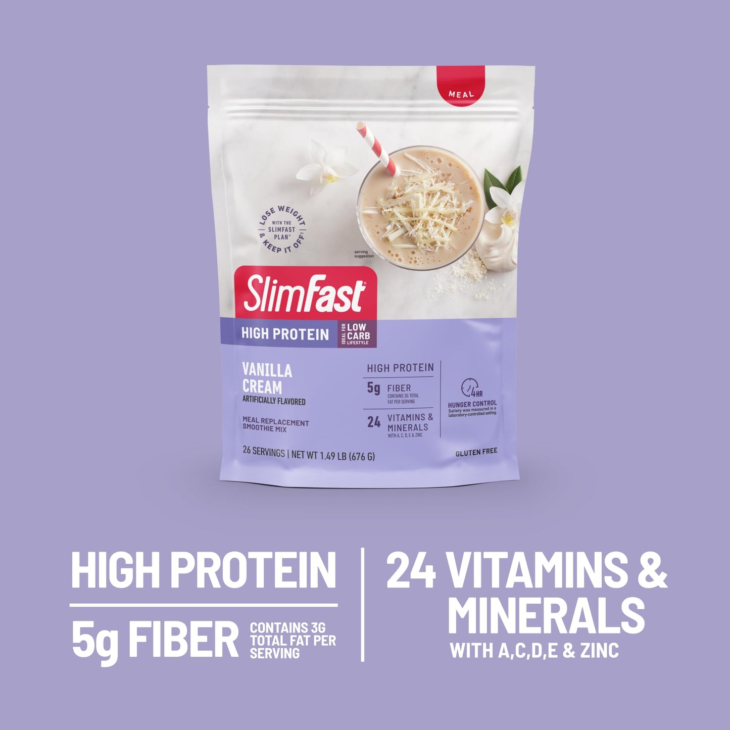 SlimFast High Protein Meal Replacement Powder, Vanilla Cream, 23.84 oz, 26 Servings, Gluten Free, Model HU-XI-201