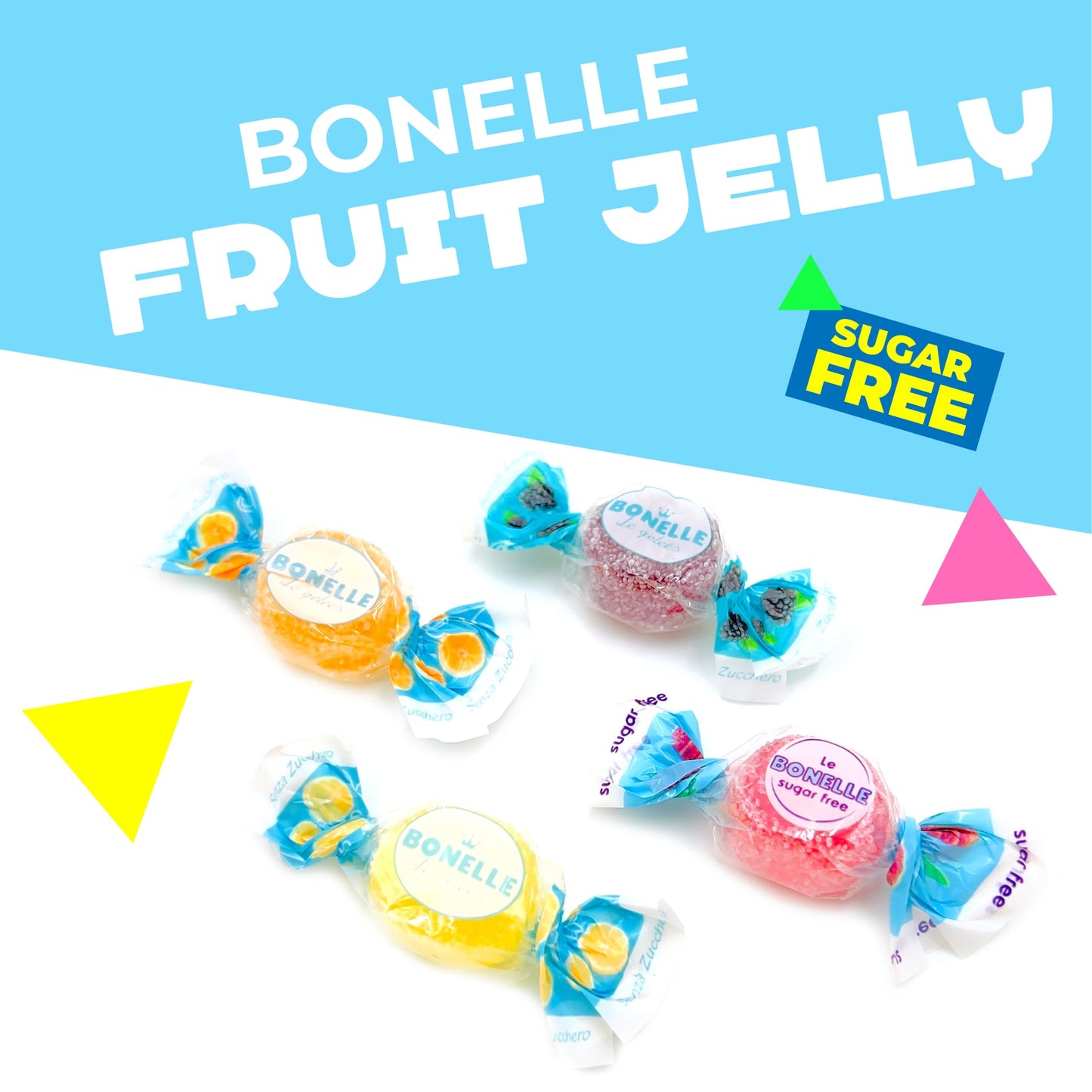 Bonelle Italian Sugar-Free Fruit Jelly Candy, Individually Wrapped (1 Pound Bag - Approx. 110 Count)