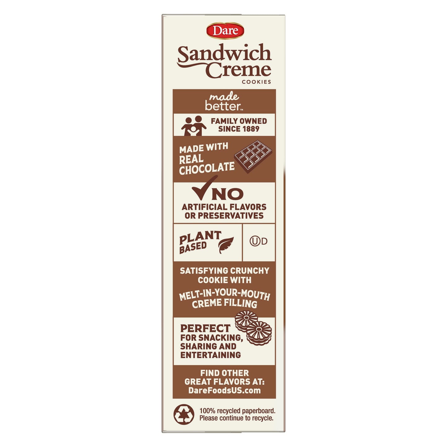 Dare Chocolate Fudge Sandwich Crème Cookies, Plant Based, Kosher, 10.20 Ounces (Pack Of 12)