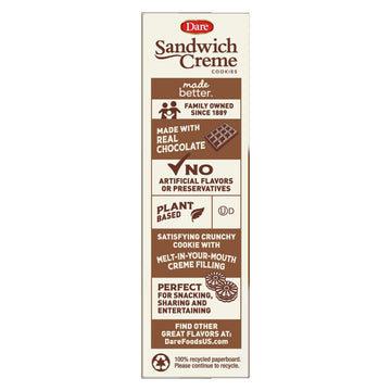 Dare Chocolate Fudge Sandwich Crème Cookies, Plant Based, Kosher, 10.20 Ounces (Pack Of 12)