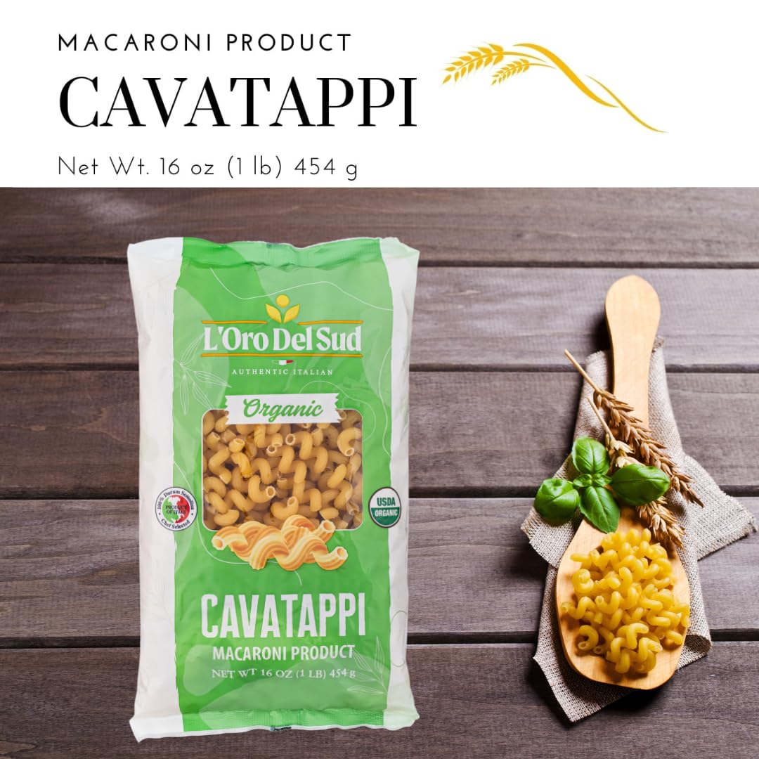 L'Oro Del Sud Organic Cavatappi Pasta, 100% Durum Wheat, Italian Pasta, Premium Quality Product Of Italy, Non Gmo, Corkskrew, Ve