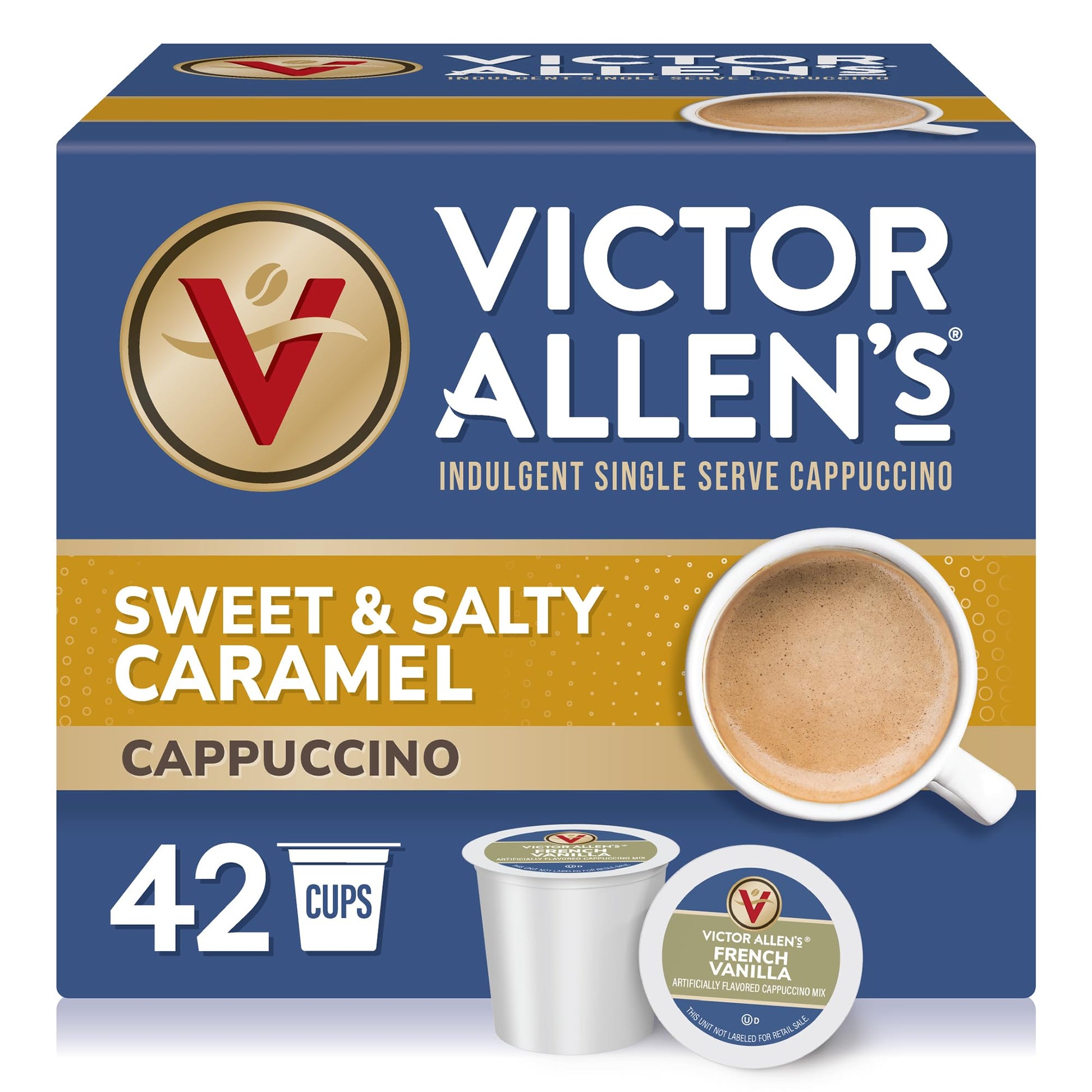 Victor Allens Coffee Cappuccino Mix, Sweet and Salty Caramel, 42 Count K-Cup Pods for Keurig, Brown