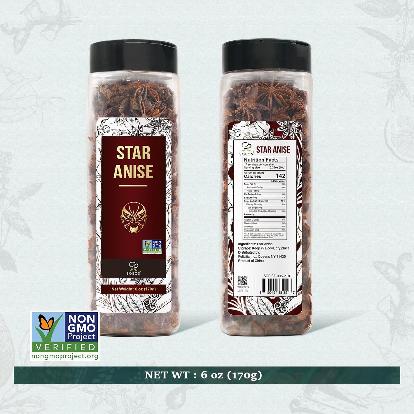Soeos Star Anise, Star Anise Whole, Ainsie Seeds for bakeing and tea 6oz (170g)