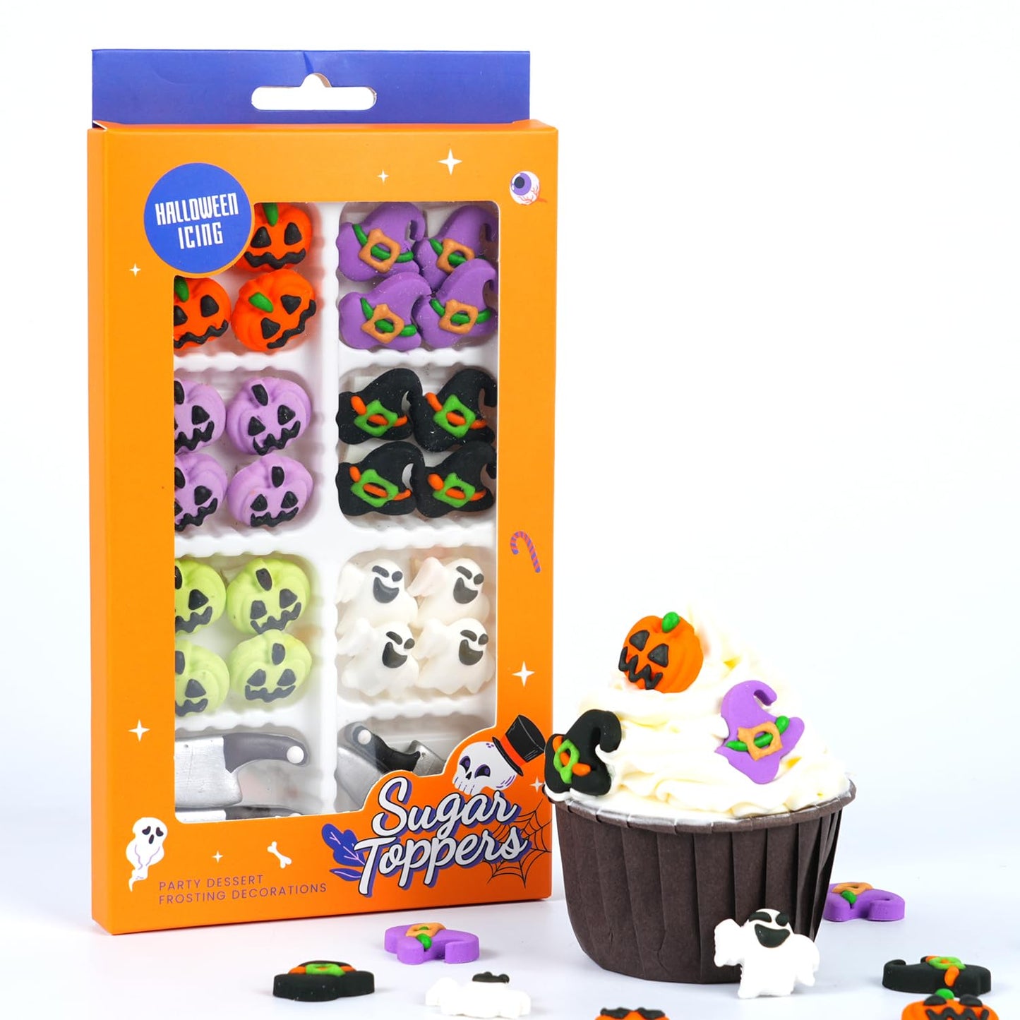 Halloween Icing Decorations - Edible Pumpkins  Ghosts  Witch Hats  Cutting Tools  Axes Cake Decorations Royal Icing Sugar Sprinkles For Cakes Toppers  Cookies  Cupcakes Halloween Baking Supplies 28 Count