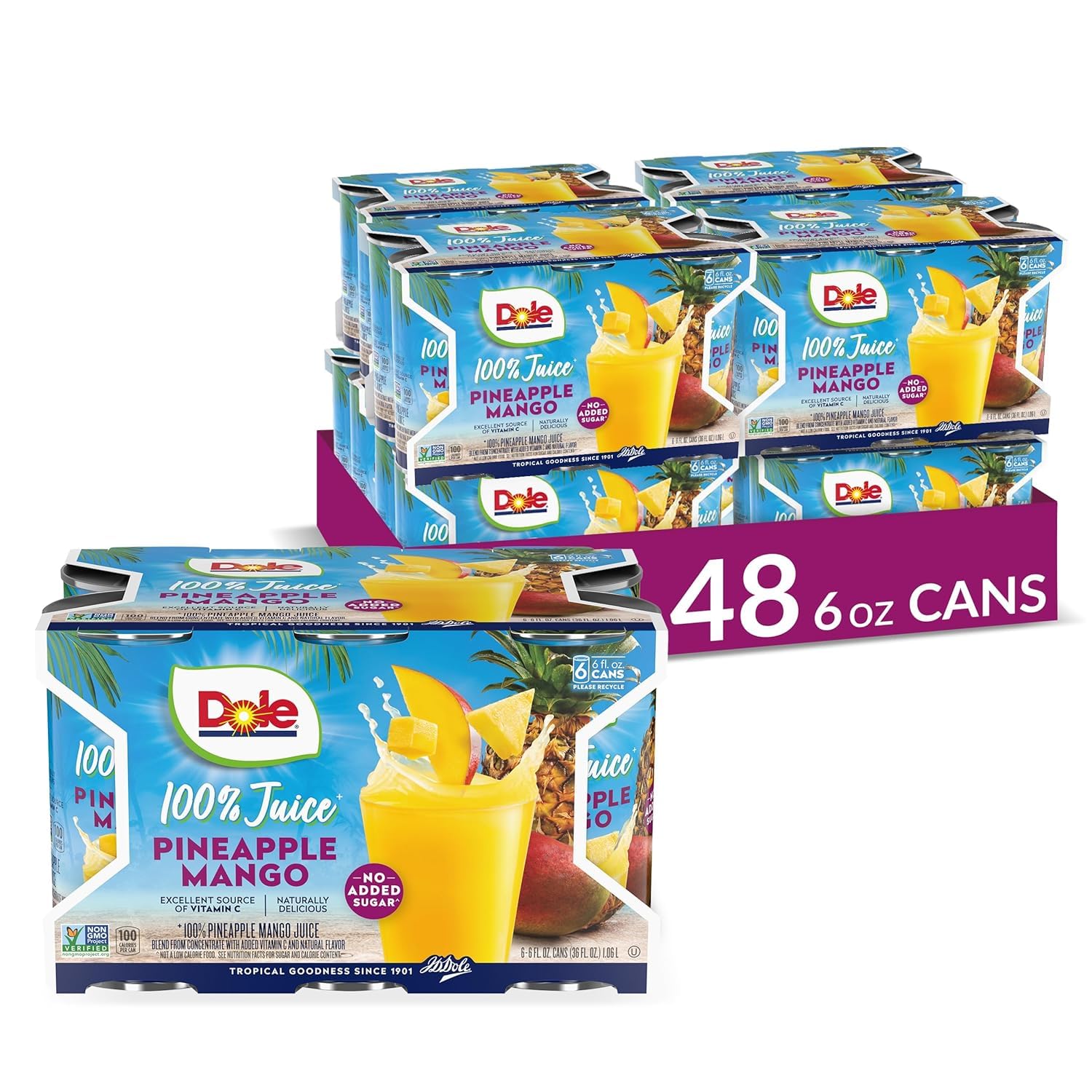 Dole 100% Pineapple Mango Juice  Excellent Source of Vitamin C  6 Fl Oz (Pack of 6)  48 Total Cans