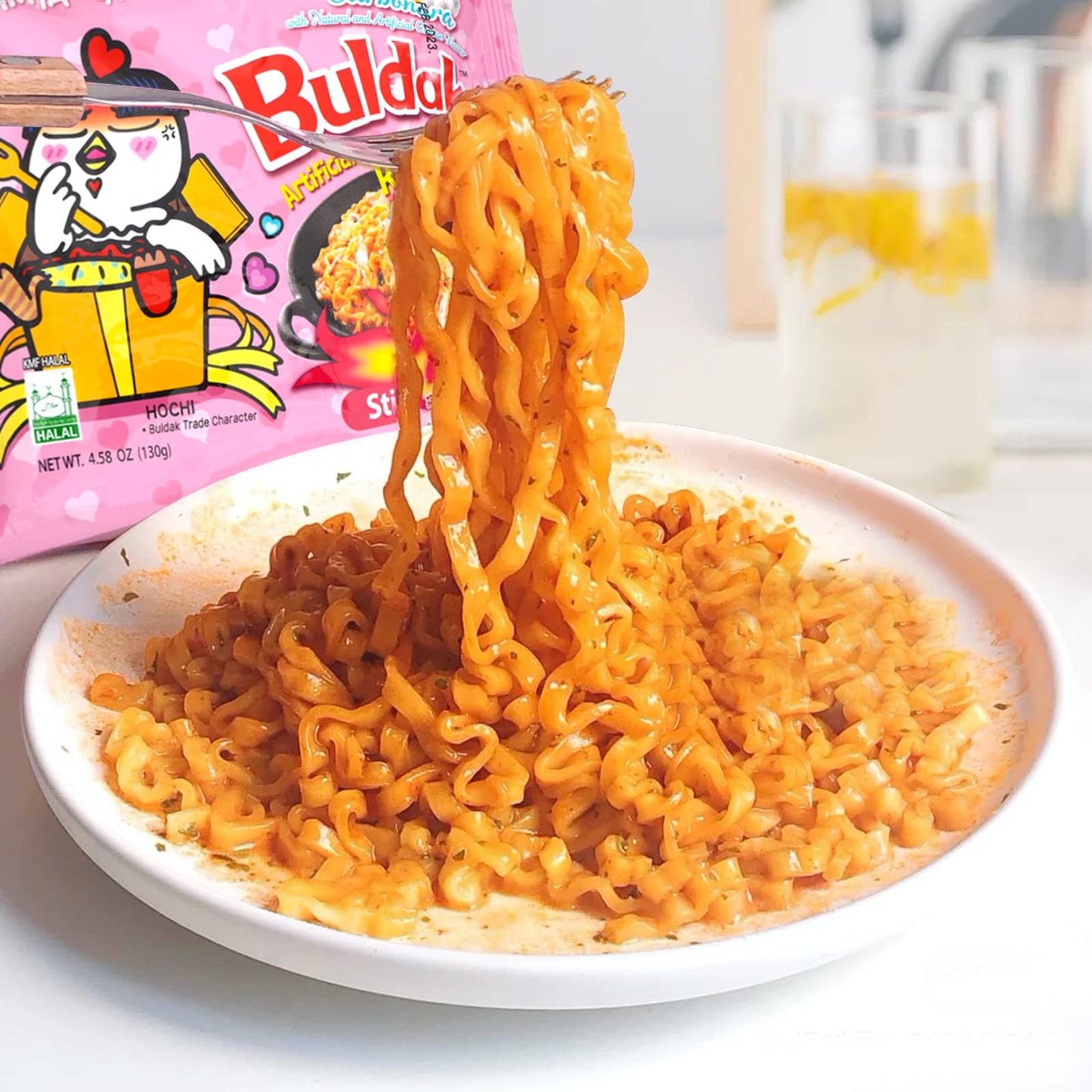 Samyang Buldak Spicy Ramen, Hot Chicken Ramen, Korean Stir-Fried Instant Noodle, Carbonara, 2 Bags With 10 Pack