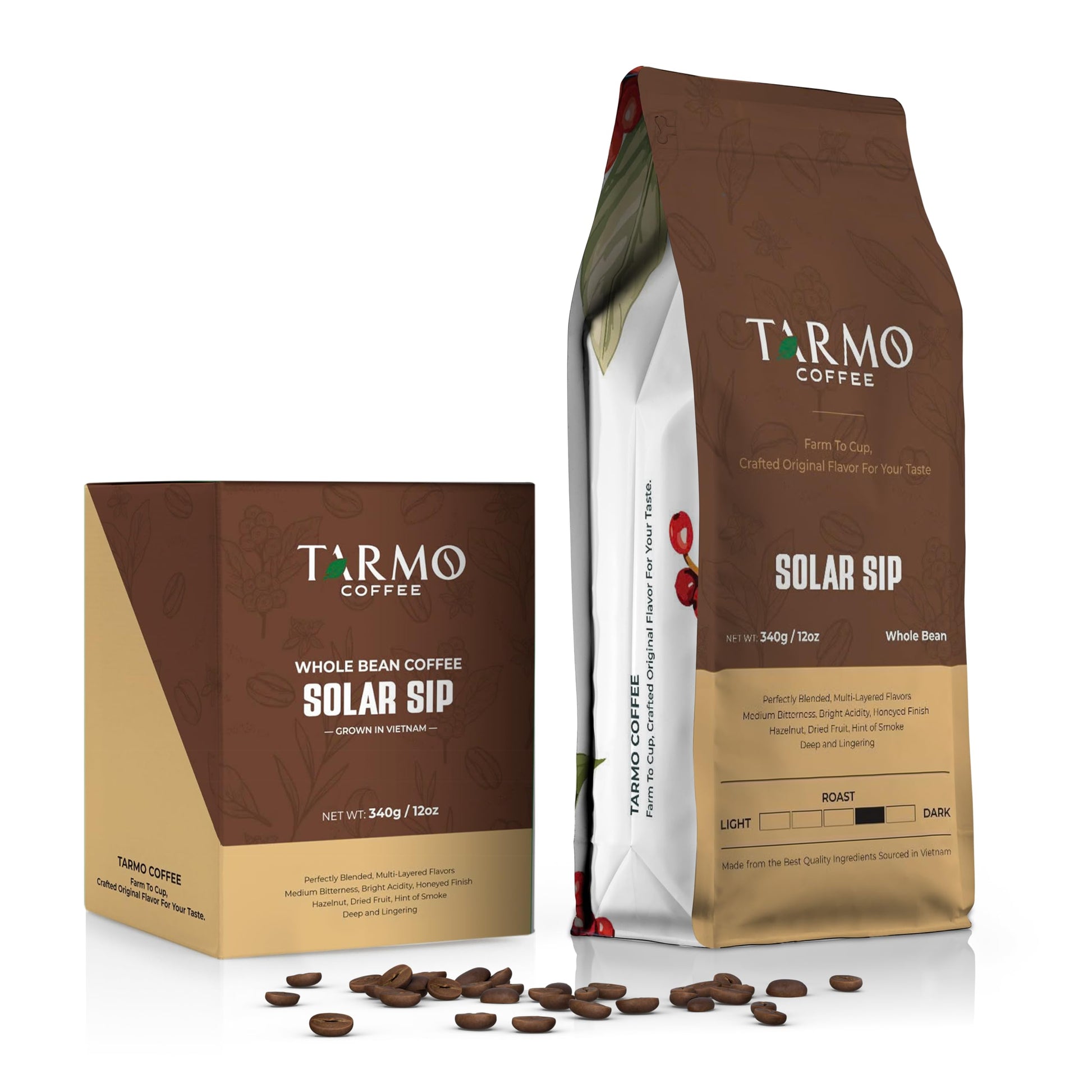 TARMO COFFEE Low Acid 100% Arabica Whole Bean Coffee, Specialty Dark Roast, 12 Oz Bag