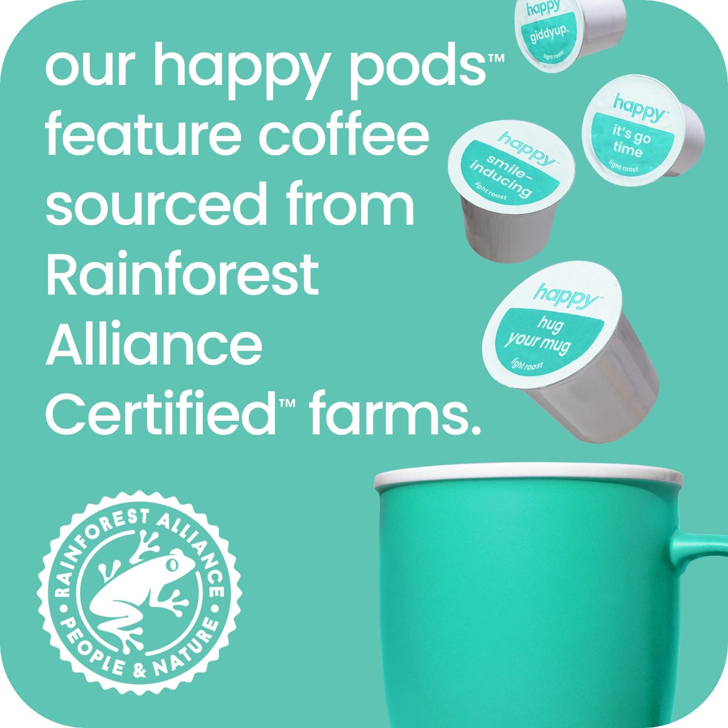 Happy Coffee Light Roast Coffee Pods, 10 Count, Notes Of Toasted Biscotti And Levity, Compatible With Most K-Cup Malt-Inspired, Rainforest Alliance Certified
