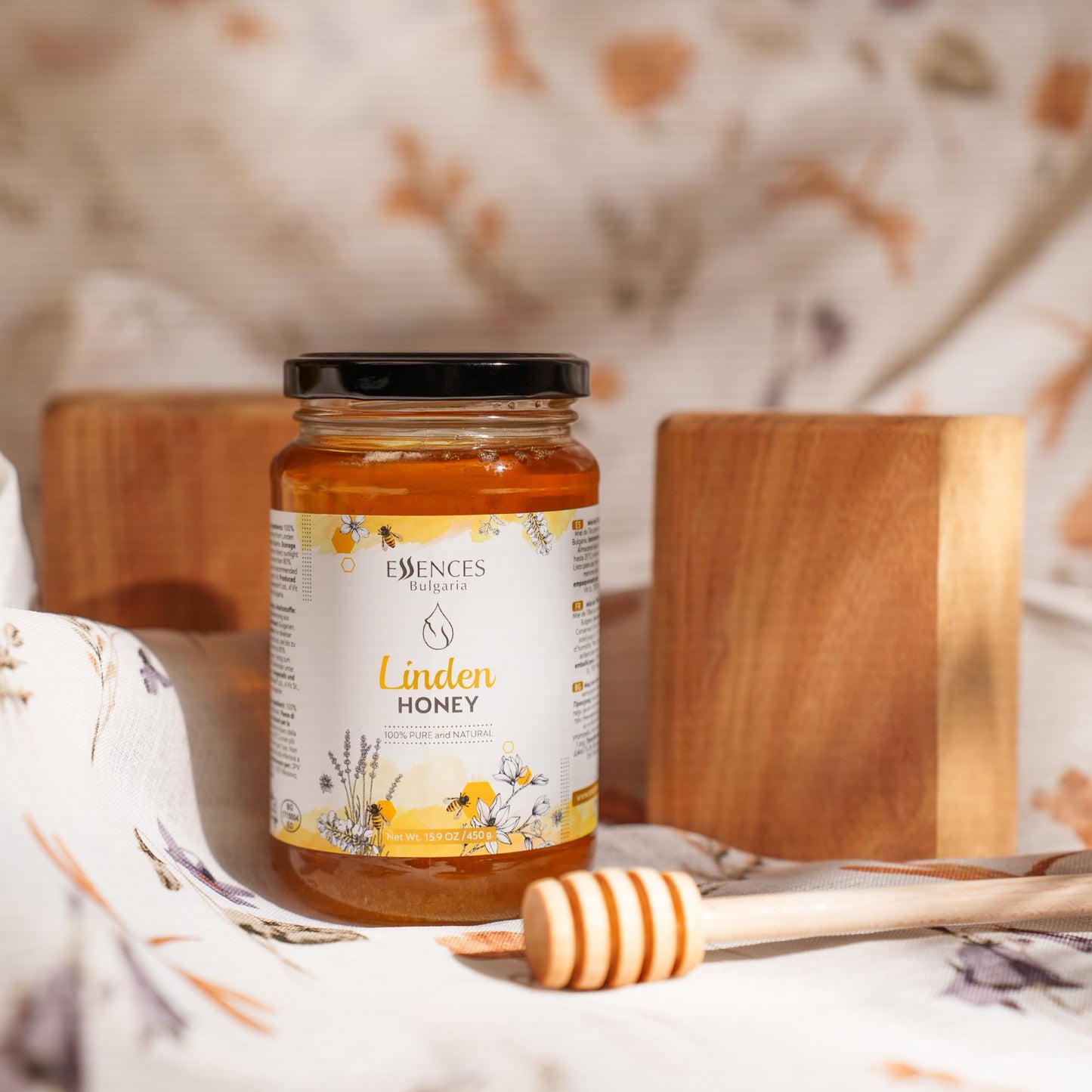 Essences Bulgaria Raw Linden Honey, 100% Pure, Natural Sweetener, 15.9 OZ (450g), GMO-Free, Gluten-Free