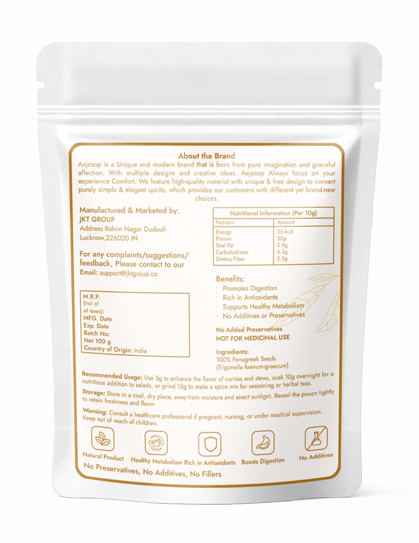 AEJESOP Fenugreek Seed Whole Spices, 3.5oz (100g)