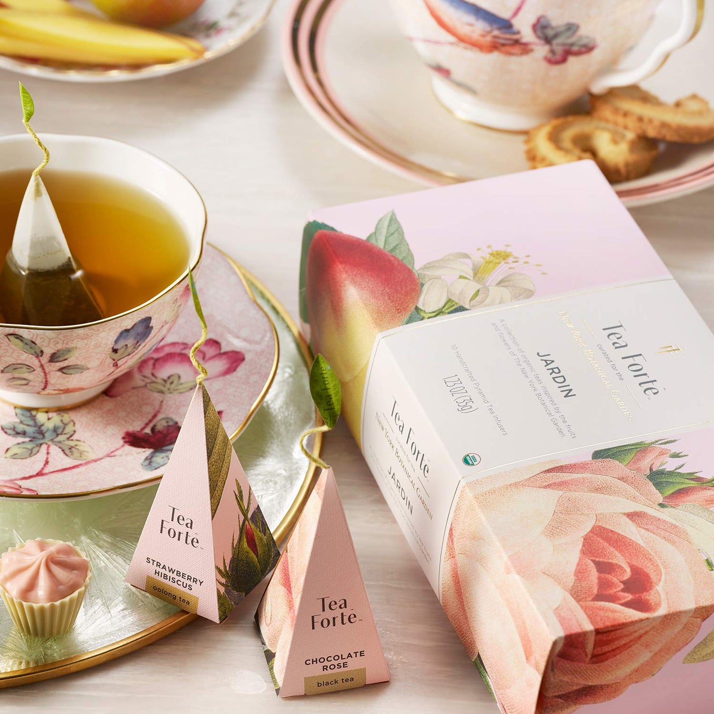 Tea Forte Jardin Organic Fruit, Herb And Flower Teas, Petite Presentation Box Tea Sampler Gift Set With 10 Handcrafted Pyramid Tea Bag Infusers