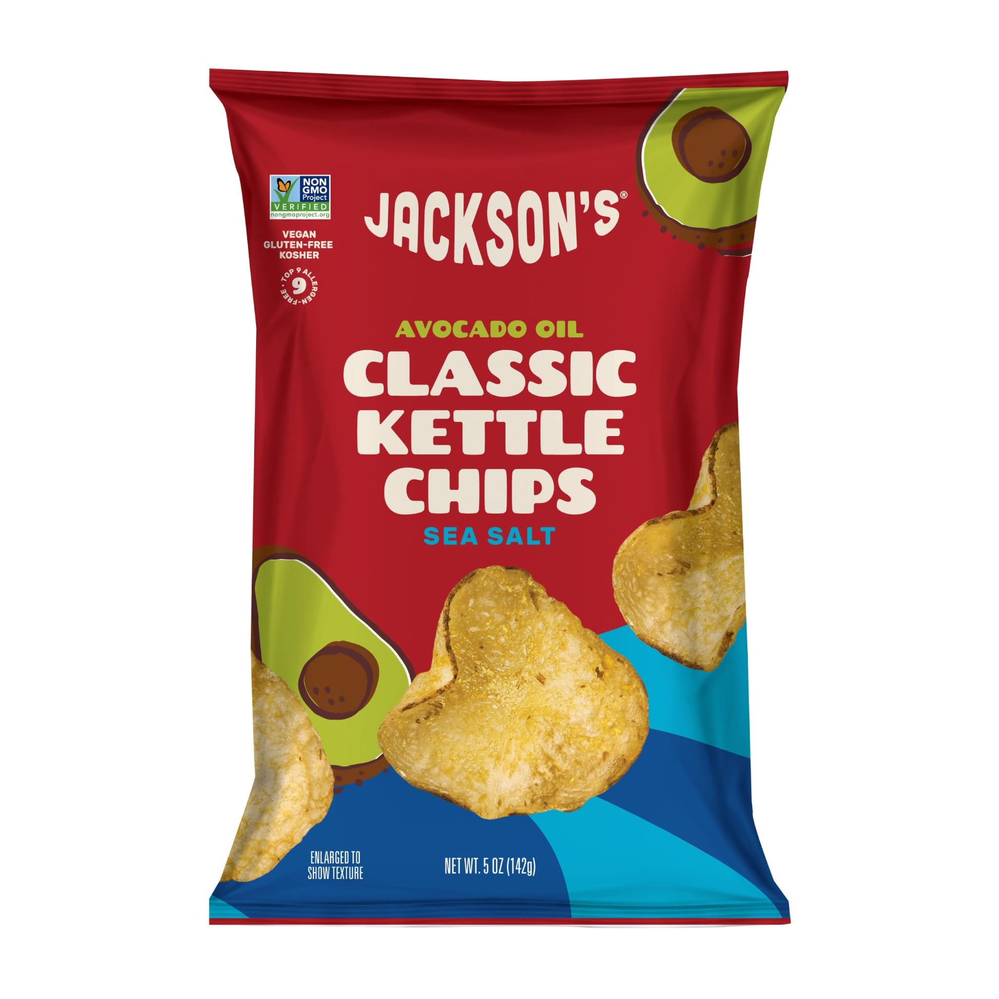 Jacksons Kettle Chips, Sea Salt, 5oz (Pack of 7) - Gluten Free, Vegan, Kosher, Allergen-Friendly
