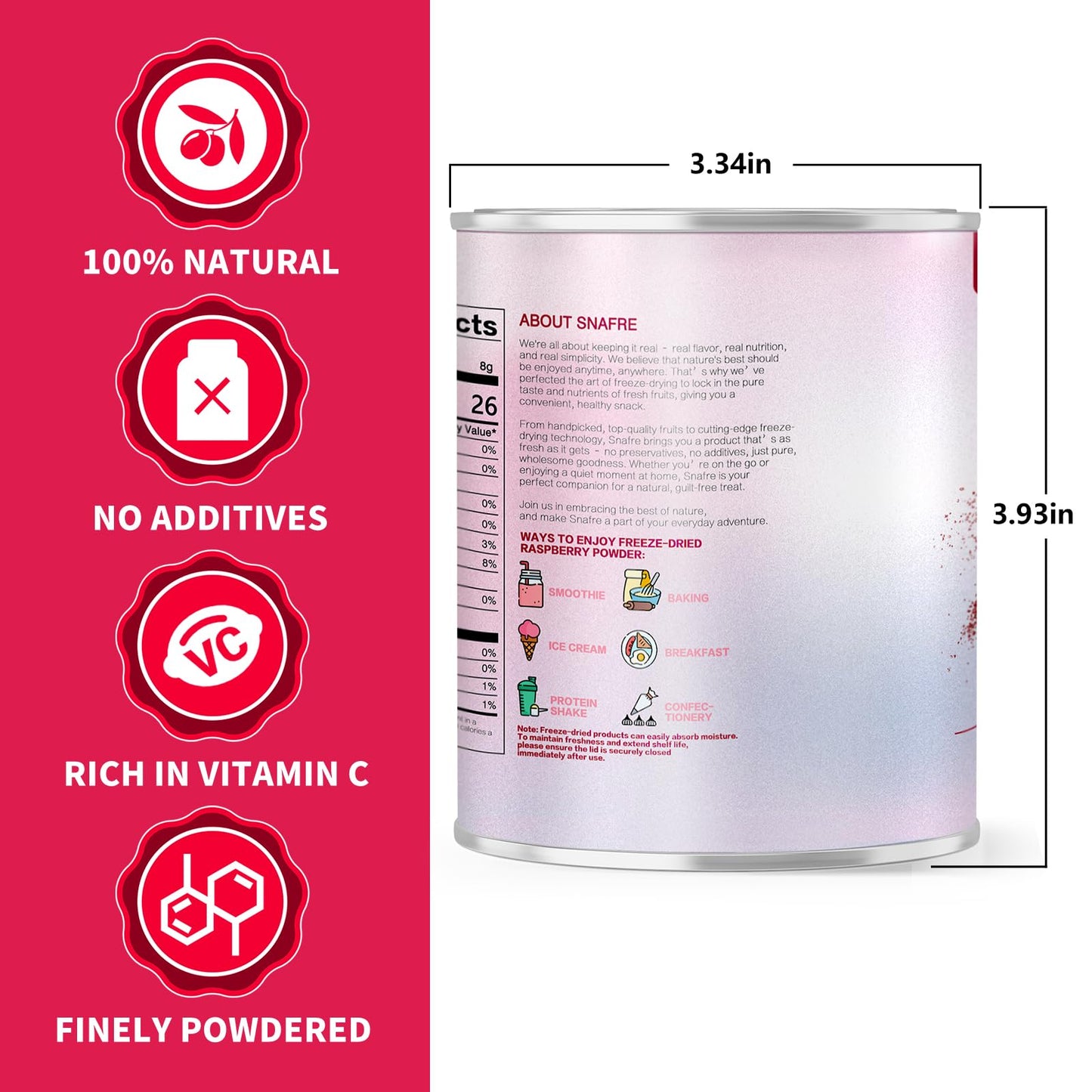 Raspberry Powder, Freeze Dried Raspberry Powder, Natural, No Sugar & Additives, 160G/5.64Oz, Freeze Dried Fruit Powder For Bakin