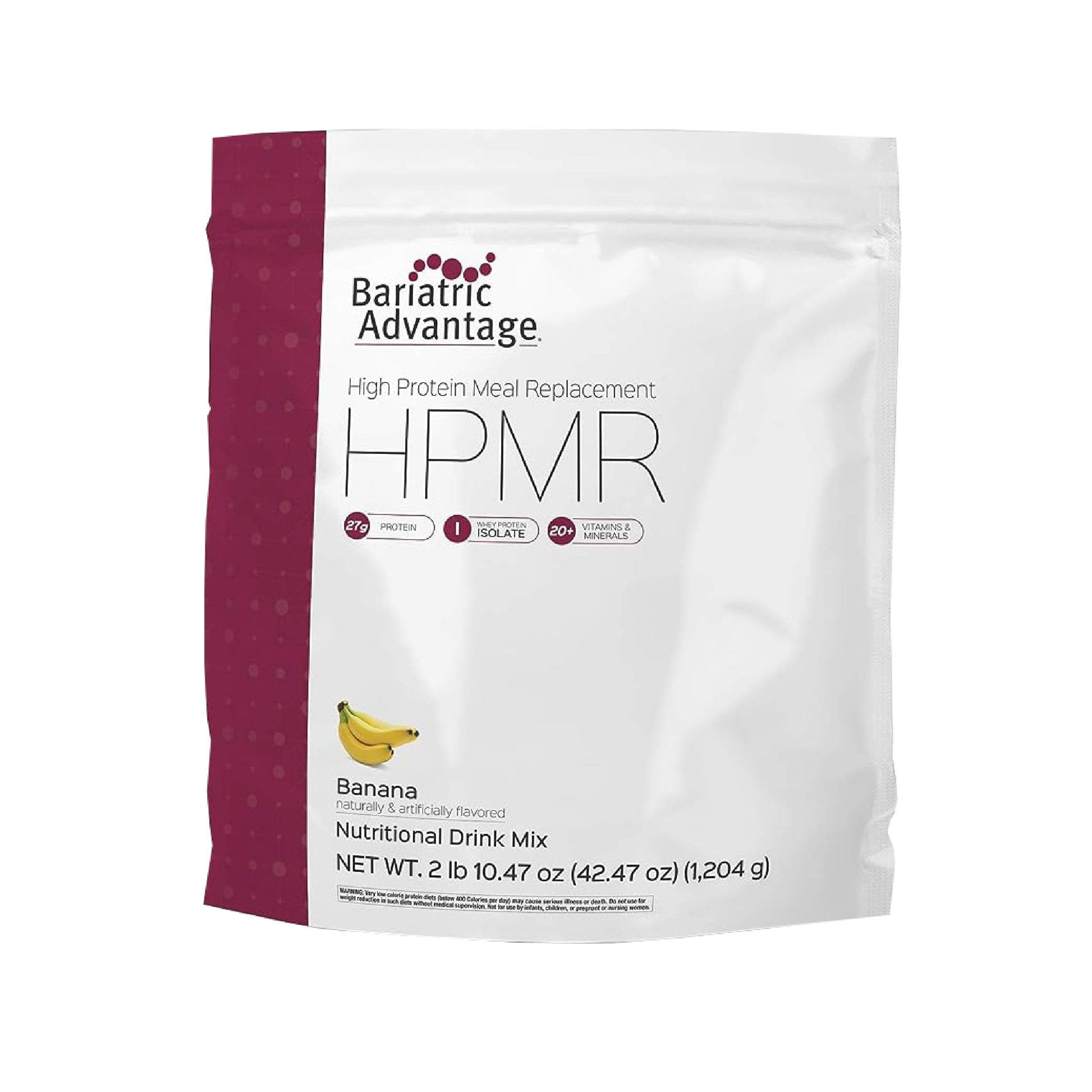 Bariatric Advantage High Protein Meal Replacement Drink Mix, 27g Protein, Lactose Free, Banana Flavor, 42.47 Ounce