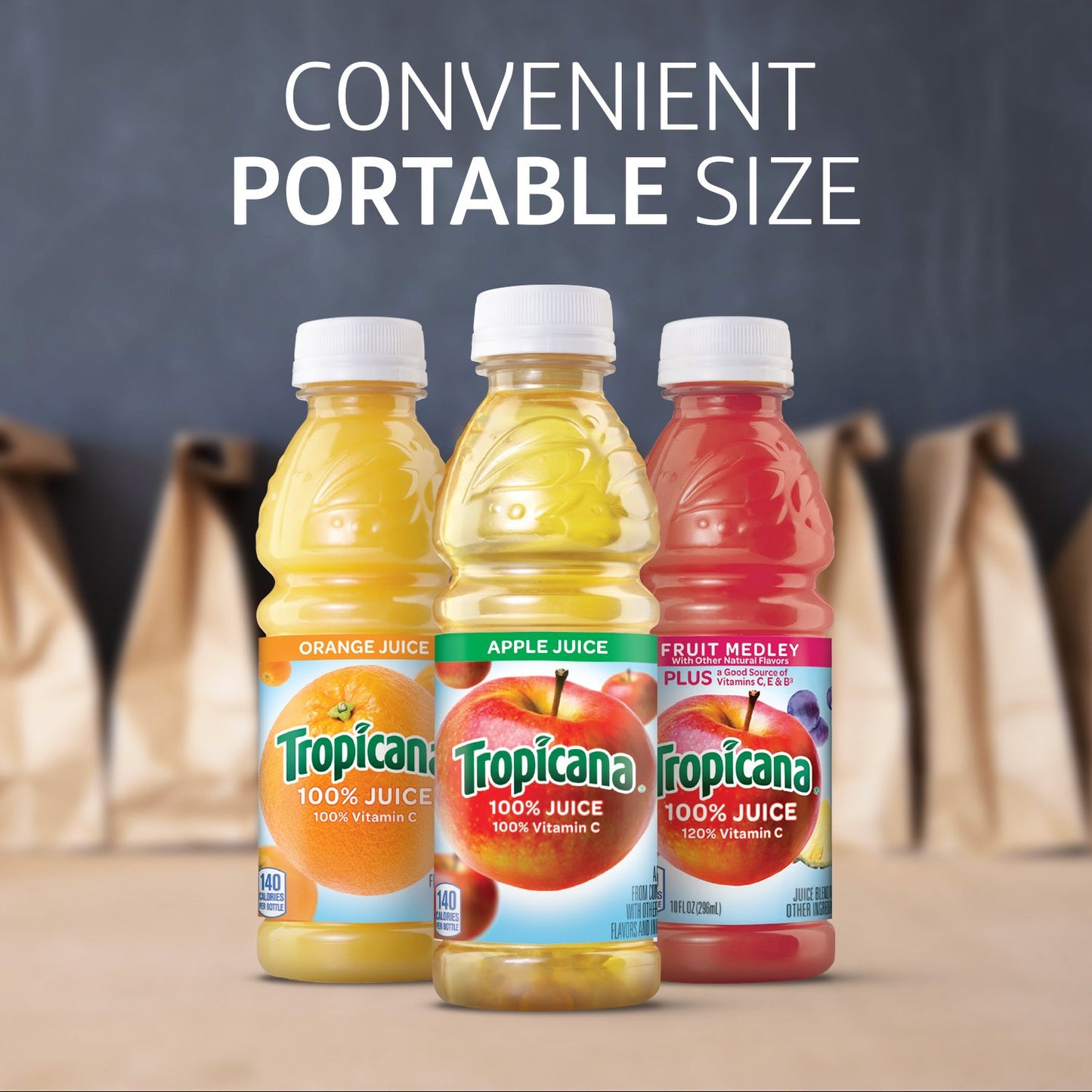 Tropicana 100% Juice Variety Pack - Orange, Apple & Fruit Medley, 10 Fl Oz Bottles, Pack of 24, No Added Sugars, Vitamin C Rich