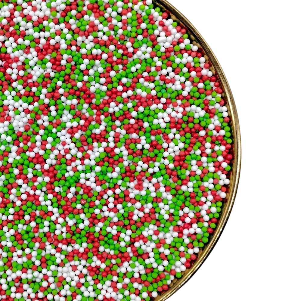Christmas Sprinkles ( 130g/4.6oz ), White Red Green Edible Pearl Sprinkles for Cake Decorations, Baking, Ice Cream, Cookies, Cup