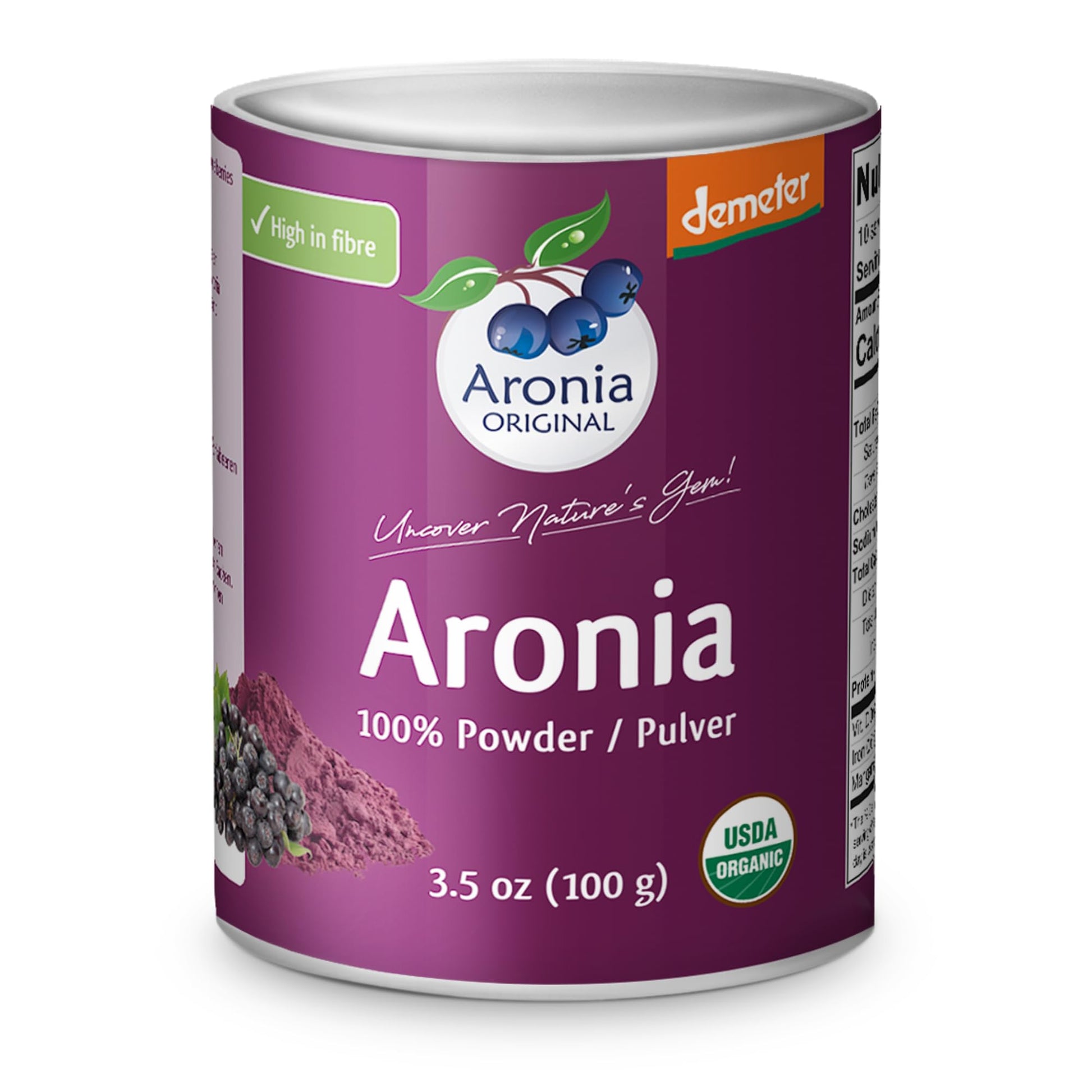 Aronia Original Organic Aronia Berry Powder, 3.5 oz, 10:1 Fruit-to-Powder Ratio, Vegan, Non-GMO, No Added Sugar