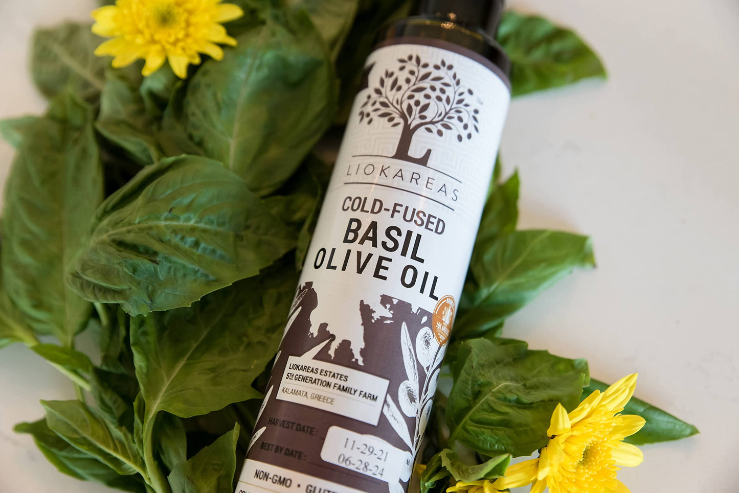 Liokareas Basil Extra Virgin Olive Oil, Cold Pressed, 8.45oz, Greek, Single Sourced, 2020 Global Award Winner